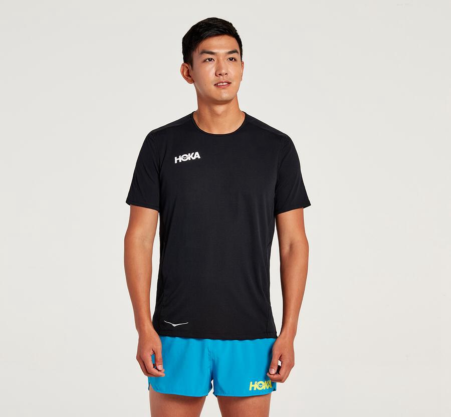 Hoka One One Performance Short Sleeve - Men Tops - Black,Australia SJL-619534